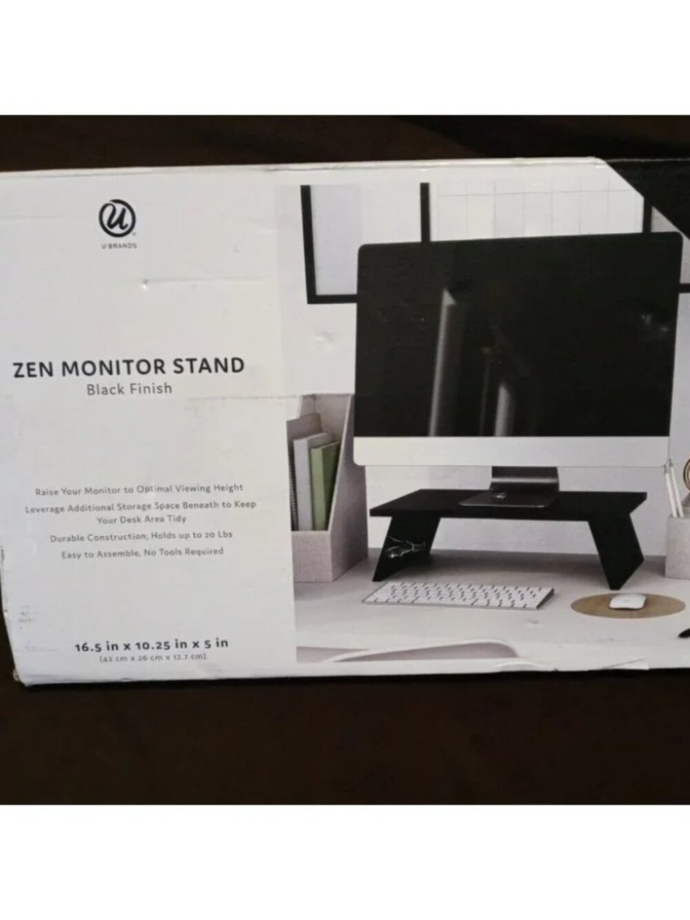 U Brands Zen Black Monitor Stand Desk Riser New in Box
